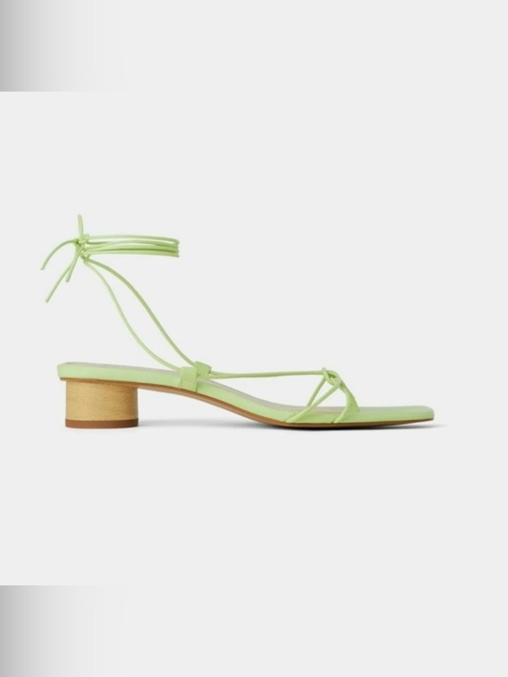 Zara Lace-Up Strappy Sandal Square Toe Round Heel Ankle Tie Laced in Light Green